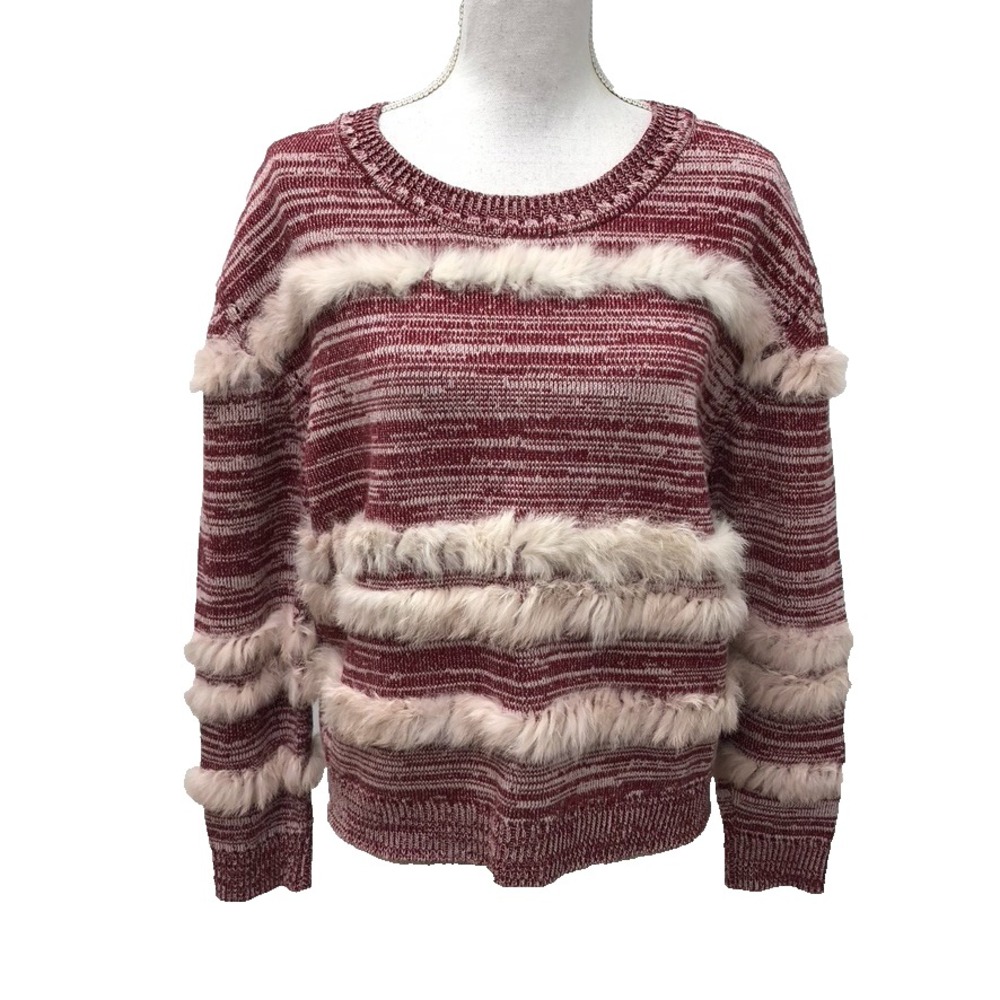 Maison Ullens Cashmere Wool Silk Sweater Jumper‎ Womens Small Burgundy Stripe